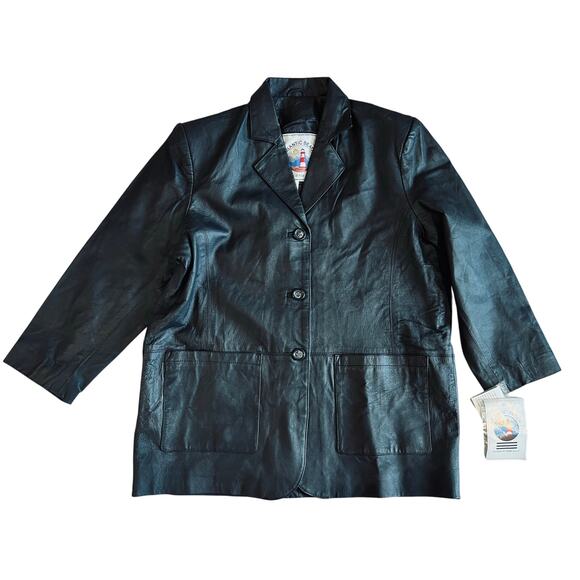 Atlantic Beach Long Collared Black Leather Trench Coat 1X NWT Streetwear‎ Edgy - Picture 1 of 14